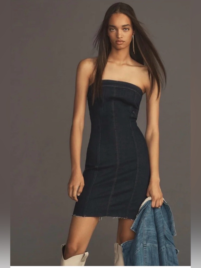 Pilcro Strapless Denim Slim Mini Dress